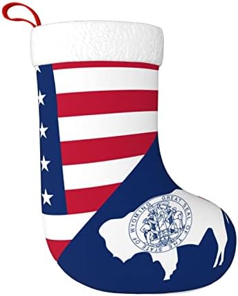 QG ZZX Америка Вајоминг државно знаме Божиќно порибување Божиќни чорапи камин виси чорап 18 инчи за одмор
