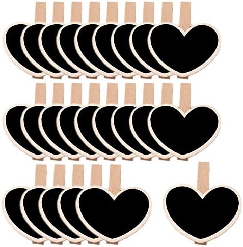 Д-достоен пакет од 24 дрвени мини знаци на креда во форма на срце со клип, етикета за избришана етикета на таблата за етикетата Меморија