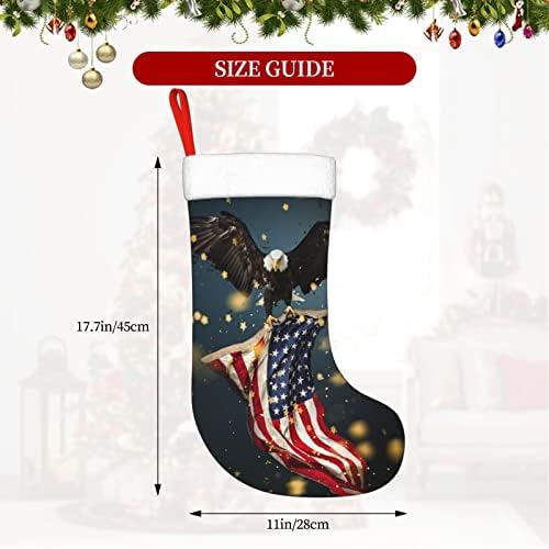 QG ZZX Американско знаме со патриотски орел Божиќно порибување Божиќни чорапи камин виси чорап 18 инчи за одмор
