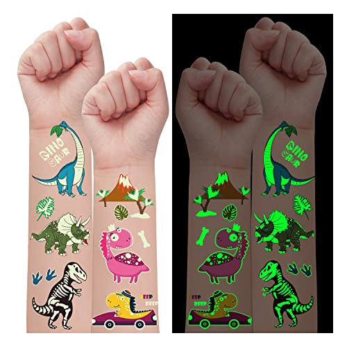 Светлечки Украси За Диносауруси За Роденденска Забава, 10 Листови Светат Привремени Тетоважи На Диносауруси За Деца, Забавата На Диносаурусите