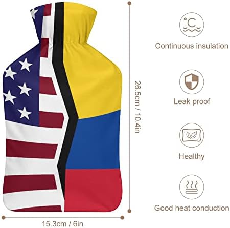 Американско и колумбиско знаме 1000 мл гума шише со топла вода со кадифен капак топла торба за вбризгување ладна заштита преносен