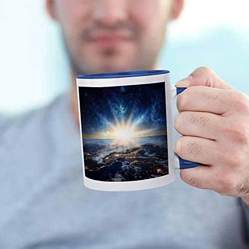 Земјата Галакси Простор Керамичка Шолја За Кафе Со Боја Внатре И Ракувајте Со Чаша За Чај За Жени Мажи во морнарица