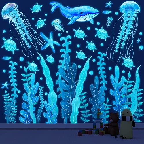 Под морскиот wallид декларации сјај во темниот океан wallид декларации шарени морски желки од алги од медуза медуза налепници