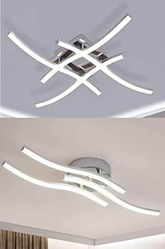 Goeco 2 пакет модерна LED таванска светлина, 4-светлина 24W криви дизајн LED тавански ламба за ламба+3 18W LED заоблени ленти за