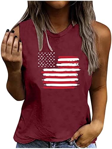 Topенски врвови на американските резервоар за знамиња за жени Патриотска кошула 4-ти јули во САД starsвезди на знамето ленти