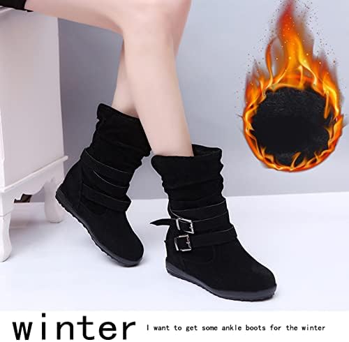 Чизми за жени модни тркалезни пети работи чизми чизми на лесен клин лаг ѓон клин чизми кауични дами снежни чевли