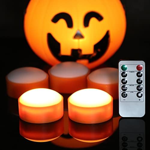 Owlbay 6 парчиња LED светла од тиква со далечински управувач и тајмери, светли светли светла LED-jack-O-Lantern, треперење на запалени свеќи за Ноќта на вештерките, падот на деко?