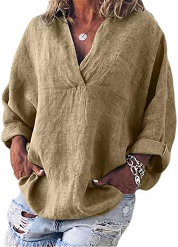 Mirtенска маица со маица со V-вратот на Андонгивел Обични врвови со долги ракави, лабави кошули, пулвер блуза Туника кошула