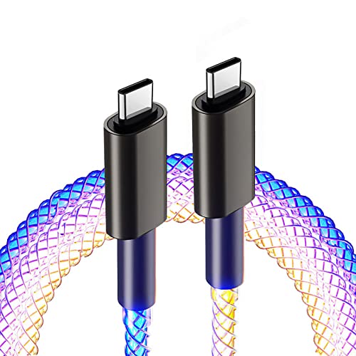 Кабел за полнење со блескаво полнење 3FT, RGB постепено осветлување USB C до USB C, 66W алуминиумска школка LED Брза жица за полнење Блескав