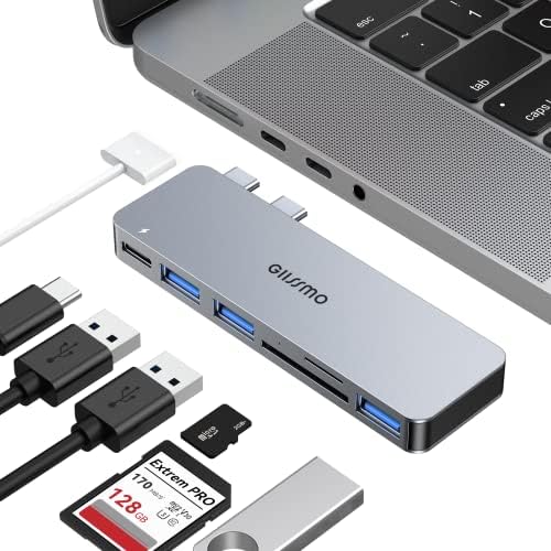 USB C Адаптер За Macbook Pro/Air 13 15 2022 2021 2020, Giissmo 6 во 2 Macbook Адаптер со Thunderbolt 3, 3*USB 3.0 Порти, Sd/TF Картичка