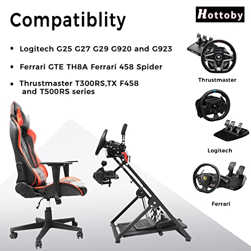 Hottoby Racing Wheel Stand For Logitech Fanatec Thrustmaster Gaming Sunder Pedal & Shifter Mount, TX T500 T300 G29 G920 G923 PS4, Foldable & Tilt-Adjust-Adjustable Wheel/Pedals Не се вклучени