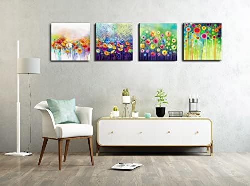 Апстрактна цветно платно wallидна уметност, шарени цвеќиња уметнички дела со сликање на модерни акварели слики врамени за дневна соба