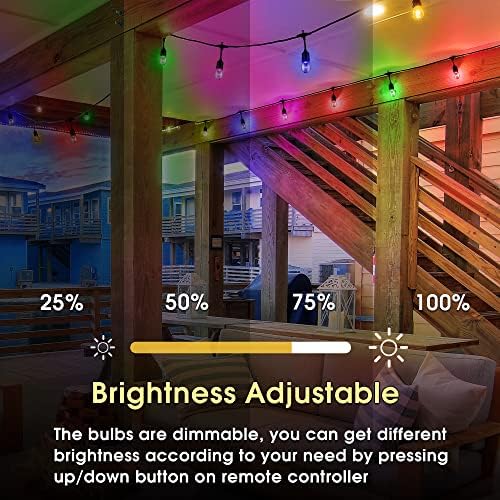 Ezизијјеј низа светла за надвор, 48 стапки RGB LED LED на отворено жици светла водоотпорни кафе -светла Патио светла со далечински