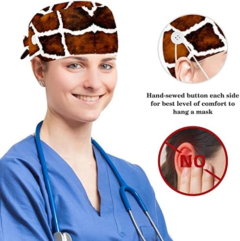 Операција капа буфан капа работно капаче со копчиња и лак за коса за жени, долга коса, животинска жирафа