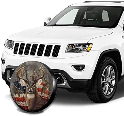 Cozipink Deer American Flag RV Spare Tire Cover For RV Trailer, капаци на тркала за приколки за приколки водоотпорен универзален за приколка