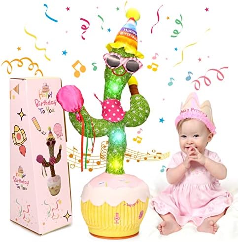 Емоин роденден танцувајќи кактус бебе играчка возраст 1 2 3+ годишно, полнети кактус кактус среќен роденденски подароци за