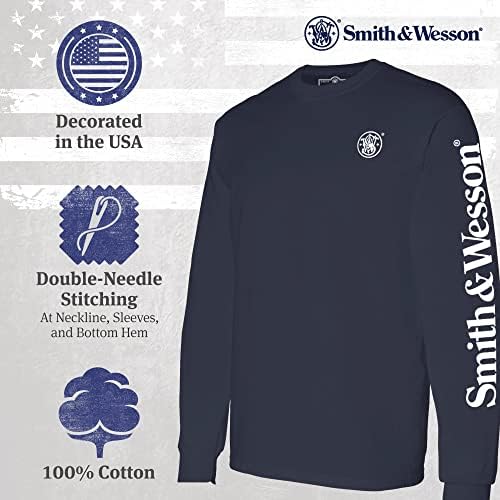 Маица за маички Смит и Весон, долг ракав со лого на рака, официјално лиценцирана облека за S&W