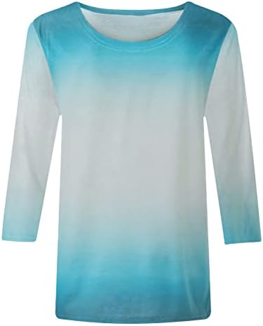 Annhoo Womens 2023 3/4 ракав екипаж на вратот графички бранч каприци за боја блуза маичка летна есен памучна блуза за жени 9U