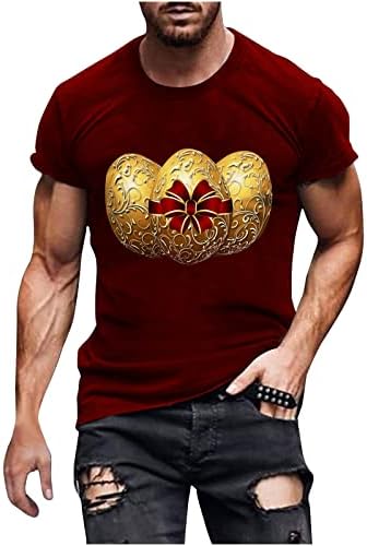 Велигденски маици за мажи околу печатење на вратот на вратот Обични маички врвни лабави кошули со краток ракав плус големина цврсти пуловер блузи