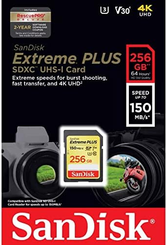 Sandisk 256gb Екстремни Плус SDXC UHS-I Картичка-C10, U3, V30, 4K UHD, SD Картичка-SDSDXW5-256G-AT61N