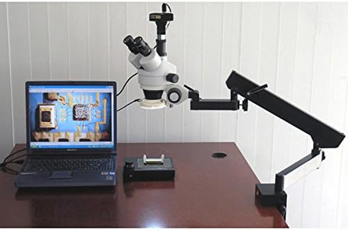 Amscope SM-6T-FRL Професионален Тринокуларен Стерео Зум Микроскоп, WH10x Окулари, 7x-45X Зголемување, 0.7 X-4.5 X Зум Цел, 8w Флуоресцентни