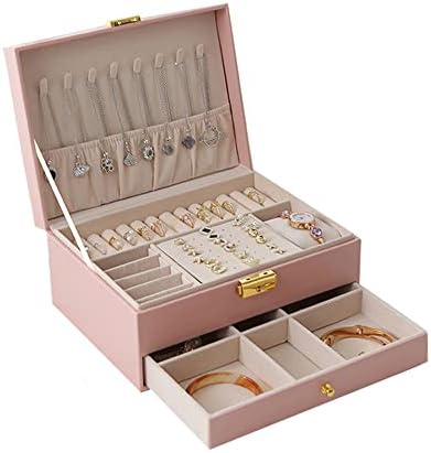 Додаток со двојно слој, кутија за накит за заклучување со голем капацитет, кожен рингер, решетка за украсување кутија за украси за накит,