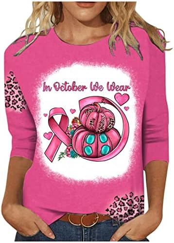 Кошула за подигнување на свеста за рак на дојка 3/4 ракав розова облека за одмор во октомври 2022 есен леопард лента од тиква