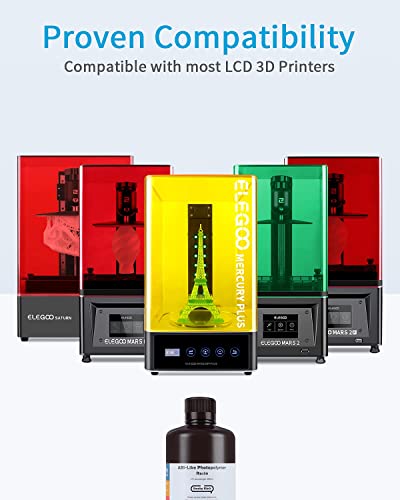 Elegoo ABS-како 3D печатач смола 1 кг Смоки црна, брза прецизна смола за печатење 405NM LCD UV-лекување за LCD 3D печатач