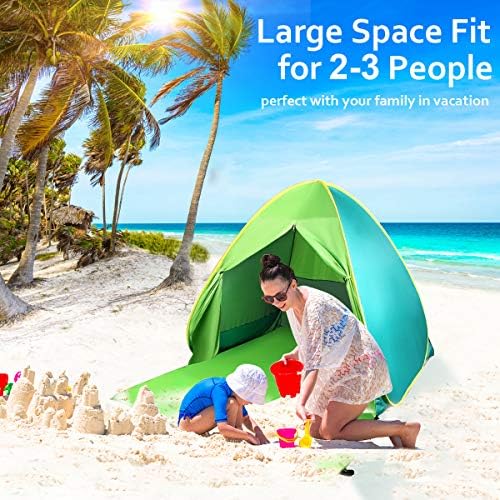 Шатор на плажа на плажа, преносен поп-сенка на плажа Сонце засолниште со УВ заштита за 2-3 лице, кампување на шатор за плажа Инстант чадор