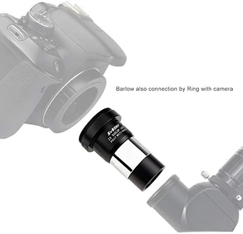Адаптер за прстен SVBony T2 T, компатибилен за камери за канони EOS, 2x Barlow леќи 1,25 инчи со нишка M42, Универзален адаптер