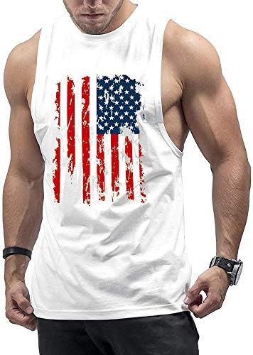 Инделеријал машка боди -билдинг стрингер американска резервоар за знамиња со врвен кошула без ракави без ракави