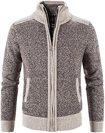 Beuu mens stand јака кардиган џемпери, обична кардиганска јакна тенок целосен патент задебелен плетен кардиган зимска надворешна облека