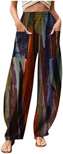 Women'sенска удобна облека модна цвет печатење еластичност џеб обични панталони
