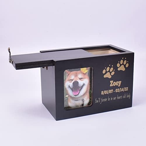Гибз Персонализирани Урни За Миленичиња За Кучиња Мачки Пепел Обичај Дрво Меморијална Кутија Со Име На Фотографија, Црна