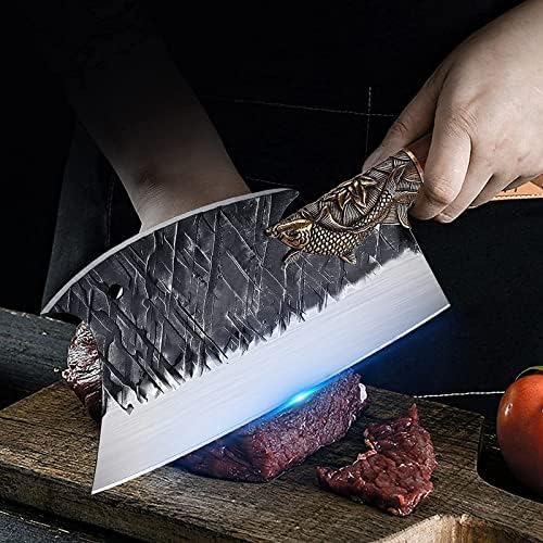 Нож за месо, Нож За Сечење Коски Со Двојни Сечила, Нож За Сечкање Месо Со Висок Јаглероден Челик, Тежок Месар Со Кутија За Подароци Со Обвивка