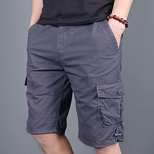 Машки шорцеви на Ymosrh Обични модни обични средни половини со цврсти џебови во боја на отворено панталони панталони
