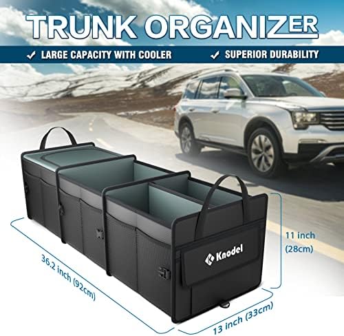 K Knodel Цврст Организатор на багажникот со автомобили со премија за ладилна торба, организатор за складирање на трупот со тешки колапс за
