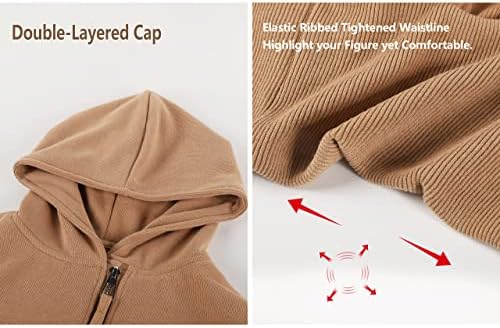 Flygo Women's Women's Cupped Hoodie Full Zip со долг ракав тренинг џемпери на врвови на култури