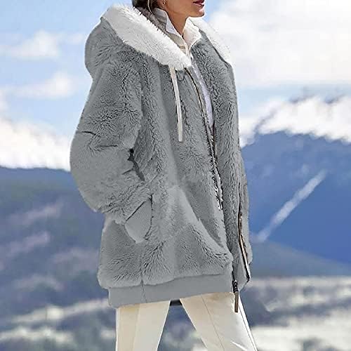 Foviguo долги јакни за жени модна облека, класична зимска јакна со долг ракав, жени плус големина нејасни дуксери