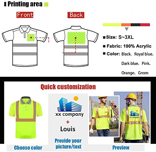 Јоушоп со голема видливост Рефлексивни безбедносни маици обичајно лого Здраво Вис Краток ракав Работа Поло кошула за мажи