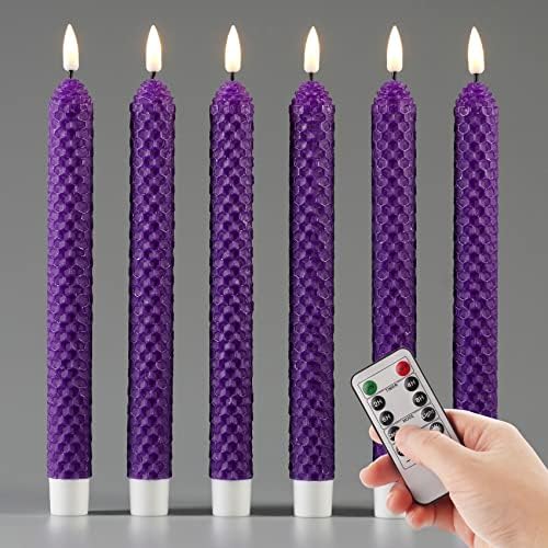 Girimax Purple Shoneycomb LED Taper Candles со далечински, треперење на безмилотни свеќници на батерии од 6