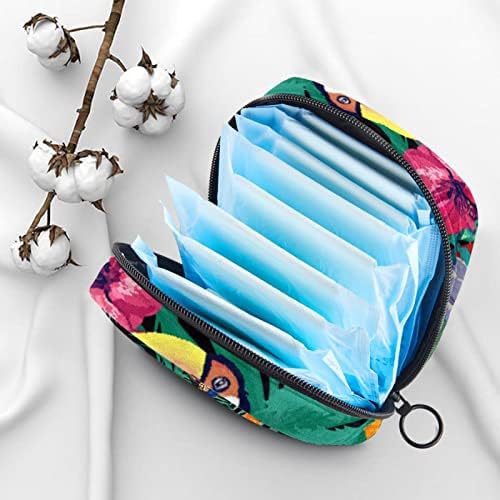 Санитарна торба за складирање на салфетки за женски влошки, комплет за прв период за жени, папагал на гранка на дрвја преносен менструален