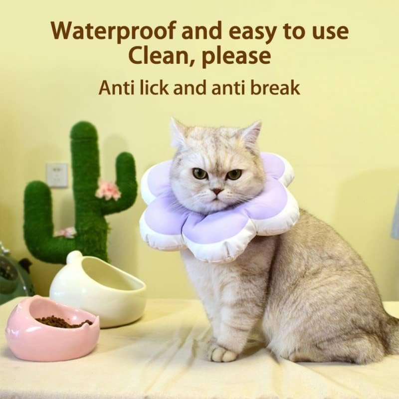DHTDVD водоотпорен јака од глава прилагодлив јака од вратот, памук миленичиња Конус Е-јака со симпатична цветна шема за мачка