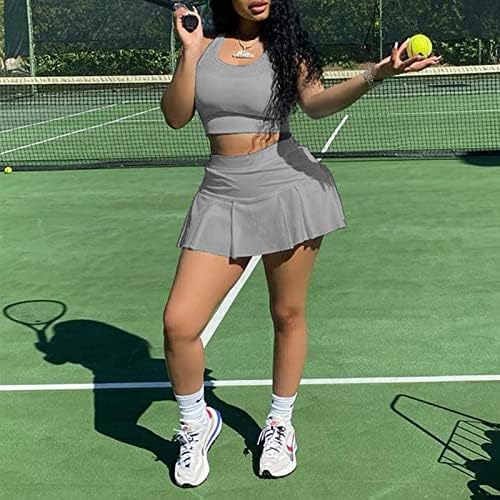 Обични спортови на жени со 2 парчиња облека со здолништа поставуваат атлетски скерти за резервоар за тениски тениски фустан за вежбање