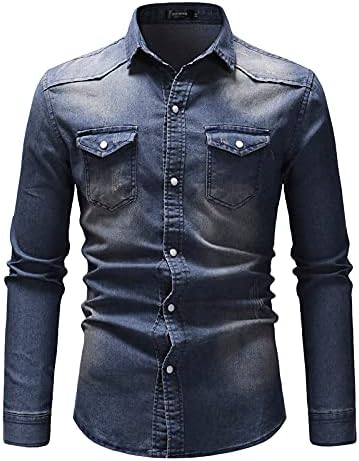 BEUU DENIM лесни јакни кошули за мажи, 2021 мода есен ретро -копче за прицврстување надолу случајни работи со џебови со џебови