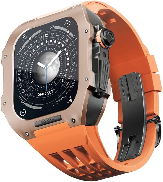 SOUMIX Луксузен Часовник бенд, за Apple Watch 6/5/SE/4 Серија Титаниум Случај+Флуорорубер Луксузен Часовник Бенд за Iwatch 44mm