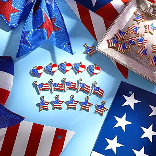 60 Парчиња Американски Знаме Шарми Приврзок Патриотски Емајл Шарм Знаме Срце И Ѕвезда Шарм за 4 Ти Ден На Независноста Украс на