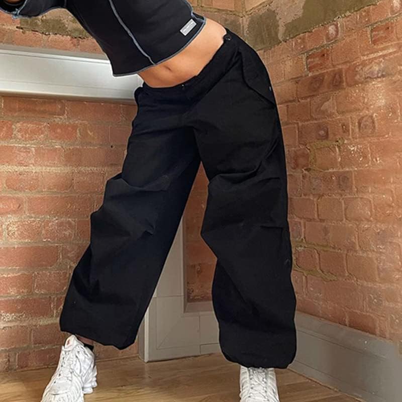 Женски широки карго панталони со низок половината лабава широка панталони со нозе со џокери џогери џемпери хипи улична облека