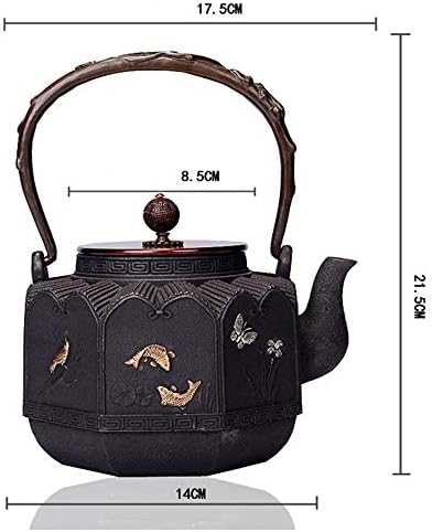 Котел за железо чај 17,5x21,5 см чајник од чај со чај со свињи со врежана рачка јапонски стил што служи чај котел чајници, пиБМ, кафеава,