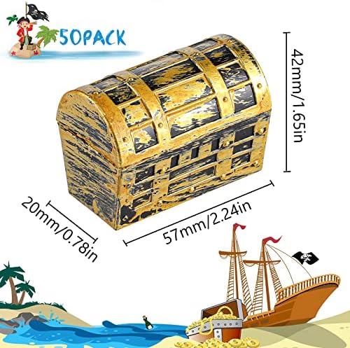 32 Парчиња Пиратски Ковчези Со Богатство Од 2,3 Инчи Пластични Гради со Златна Завршница Гроздобер Пиратски Накит Кутија За Игри Играчки